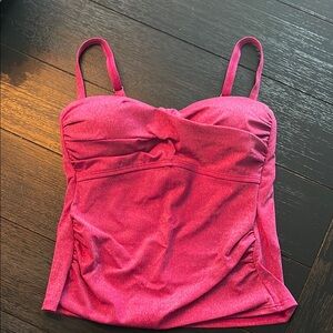 Lands End Bright Magenta Shine Ruched Tankini swim Top